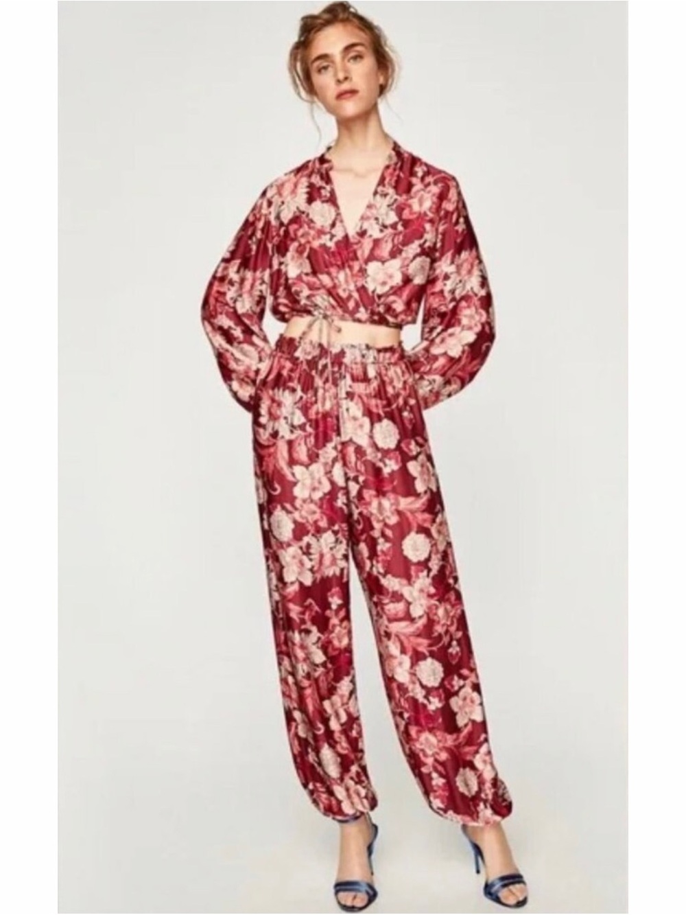 Zara Woman Satin Floral Harem Balloon Pants M